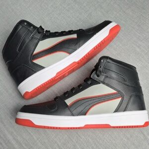 Puma Rebound Lay Up High-Top Sneakers in Black, Gray & Red Accent